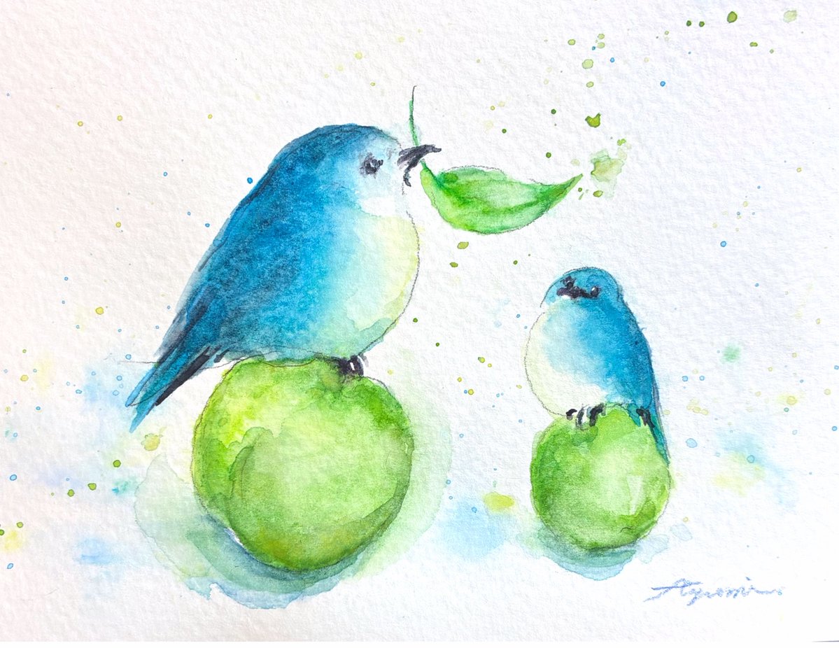 良い一日を🕊️🕊｡.｡:+* 梅の季節🍃 #透明水彩 #watercolor