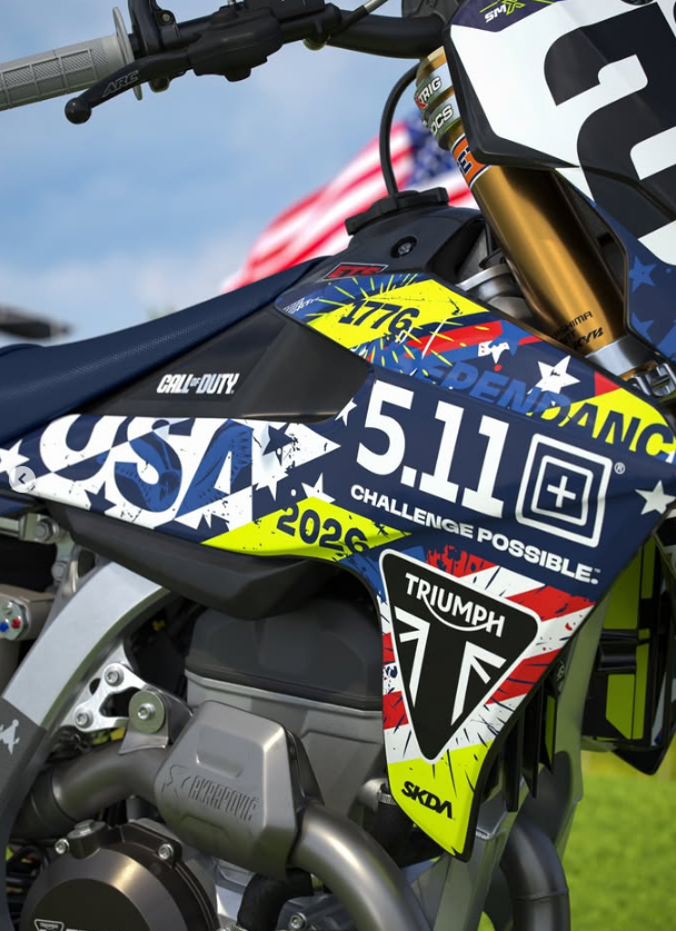 EditedMoto17's tweet photo. These Triumph bikes for this weekend are sick! Ready to get racing back this weekend! 
#ProMotocross #SMX #RedBud #Triumph https://t.co/R6zqRlec4L