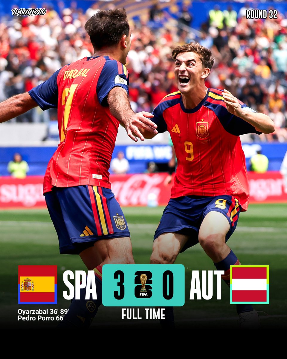 partylero_fpl's tweet photo. SPANYOL LOLOS KE 16 BESAR!
Oyarzabal brace, Cucurella brace assist. Ini yang bawa Oyar + Cucu gausah ditemenin sih, terlalu cenayang😭
Yamal MVP tapi ga dapet gol/assist yaa, sayang banget😭
#SPAAUT 3-0
⚽ Oyarzabal(2), Porro
👟Cucurella(2), Baena
#WorldCup2026 https://t.co/bYtwTjna1C