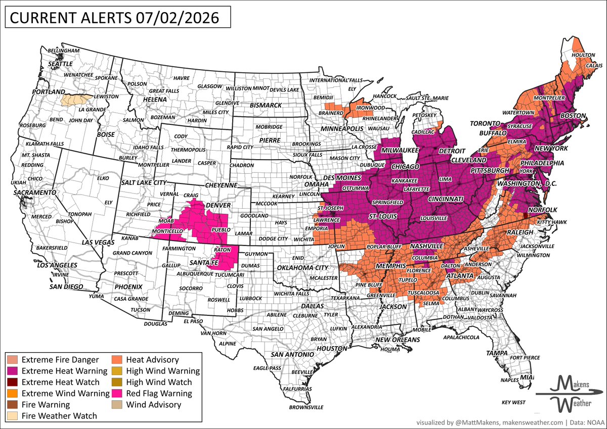 BeefUSA's tweet photo. 🌡️ Weather Pattern to Watch: Heat Now, Storms Next, Then More Heat Out West

Producers across U.S. have a challenging stretch of weather ahead.

🔥 Through this weekend: heat continues across much of the Midwest, Ohio Valley, Northeast, Mid-Atlantic, and parts of the Southeast. Heat indices could exceed 100–115°F, and warm overnight temperatures will limit recovery for both livestock and crops.

⛈️ At the same time: Repeated rounds of thunderstorms from the Northern Plains through the Great Lakes may bring damaging winds, hail and pockets of heavy rainfall. Elsewhere, daily storms across the Gulf Coast, Southeast and Florida could produce localized flooding, while other areas continue waiting for meaningful rainfall.

🌦️ Next week: The hottest conditions ease for much of the East, but scattered storms become more widespread across the eastern half of the country. Looking farther ahead, signs point to another building ridge that could return significant heat to parts of the Interior West while the Southeast remains warmer than normal.

Every operation is different, but this pattern will require balancing heat stress, rainfall opportunities, and severe weather risks over the next couple of weeks.

What are conditions looking like on your farm or ranch right now? Let us know where you're checking in from. 👇

@MattMakens  #AgWeather #Agriculture #RanchWeather #HeatStress #Rainfall #CropConditions #Livestock #Weather