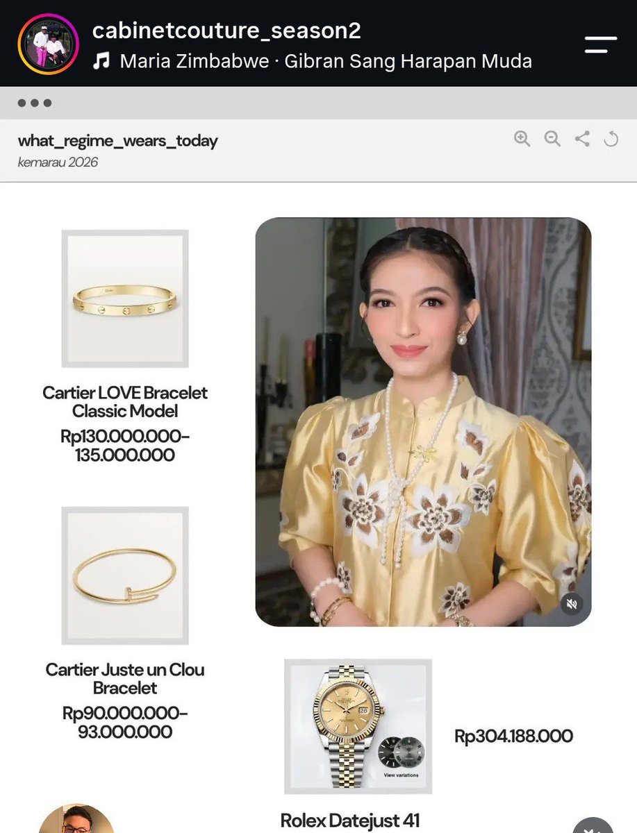 RichHealthyFun's tweet photo. FASHION TIPS 101 :

Sayangku, kalau pake atasan kerah tinggi ga perlu ya pake kalung gitu. Terus kalungnya tuh kan overlap ya warnanya sama aksen bunga-bunga di dada. Cukup pake anting aja udah manis ga perlu semua bandha dikeluarin ya sayangku.

Gelang juga ga perlu semua distack. Sebagai orang kaya kita harus paham less is better, ga harus selalu bandha ini dipake berame-rame sayangku.

With love ya sayangku.