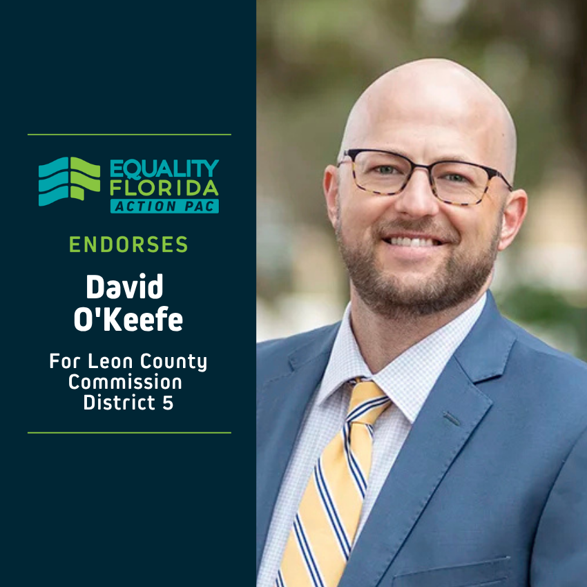 eqfl_actionPAC's tweet photo. EQFL Action PAC endorses David O'Keefe for Leon County Commission D5!     
Paid Political Advertisement paid for by Equality Florida Action PAC, 5257 Amberly Dr., Ste. 382, Tampa, FL 33647, independently of any candidate. This advertisement was not approved by any candidate. https://t.co/Bp9eTW1NN2