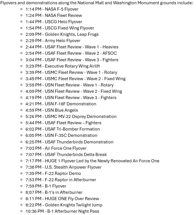 SpencerBrown's tweet photo. Current schedule for Independence Day flyovers in DC: https://t.co/e8ZfnjPxEA