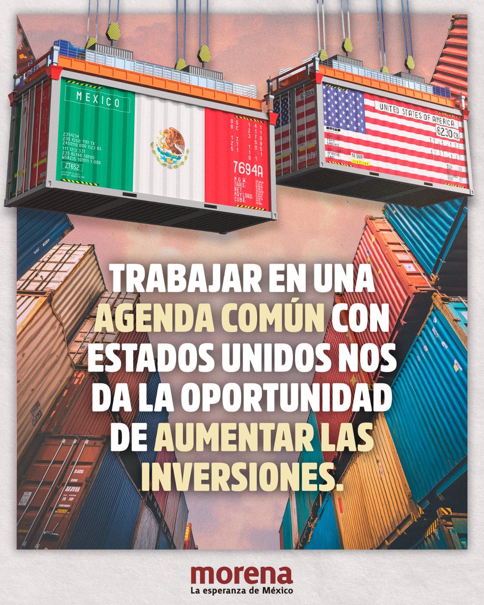 PartidoMorenaMx's tweet photo. El T-MEC continúa vigente y fortalecido hasta el año 2036.

Nuestro país cuenta con una ventaja competitiva única al mantener esta relación estratégica, la cual es esencial para seguir impulsando las inversiones y el desarrollo económico nacional. https://t.co/4NP1j4Uk0c