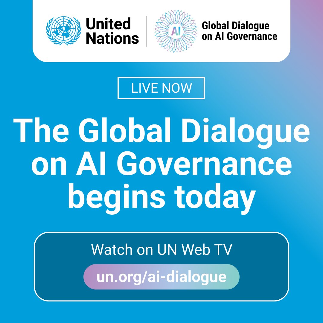 ODET_UN's tweet photo. 🌐 Live soon from Geneva.

Day 1 of the Global Dialogue on AI Governance brings the Scientific Panel's preliminary report, high-level plenaries and the first thematic clusters.

Tune in starting at 8:30am CET: https://t.co/dLm1fMKZwF

#AIDialogue #DigitalCooperation https://t.co/7BDrUcq1IZ