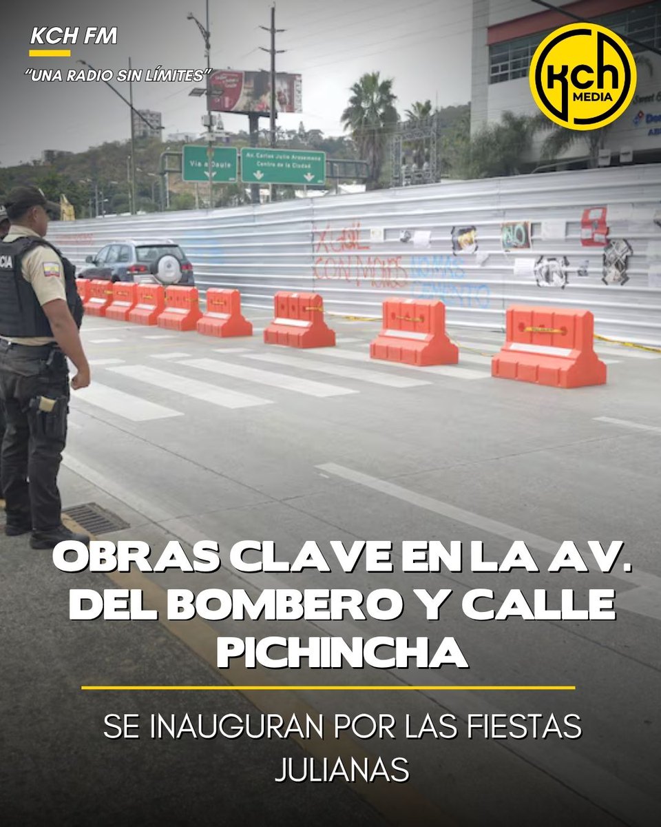 kchradio's tweet photo. En este mes de recordación de los 491 años del inicio del proceso de fundación de Guayaquil, el cabildo proyecta la entrega de varias obras de movilidad y espacios públicos.

Uno de los proyectos más relevantes será la entrega del primer paso elevado de la solución vial de la avenida del Bombero, a la altura de la avenida Leopoldo Carrera, en Los Ceibos.

Este mes, además, un primer tramo de la obra de renovación de la calle Pichincha (extensión calle Panamá), entre Aguirre y 9 de Octubre, será entregado. En esta zona se incorporan nuevas aceras, pavimentos, mobiliario urbano, iluminación, accesibilidad universal y arborización.