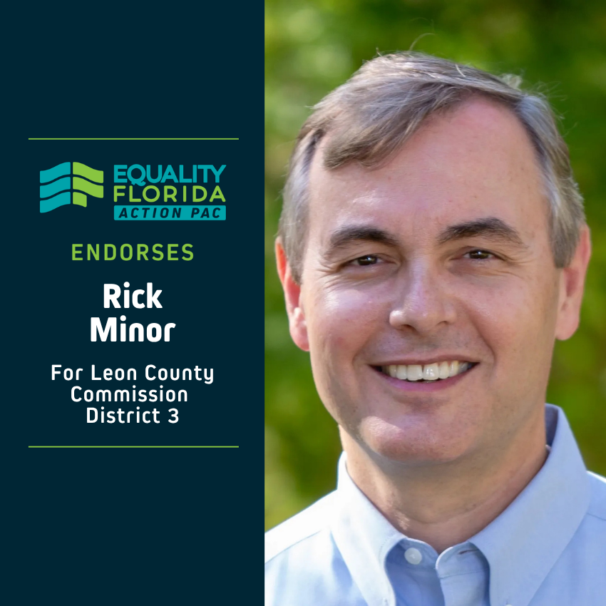 eqfl_actionPAC's tweet photo. EQFL Action PAC endorses Rick Minor for Leon County Commission D3!     

Paid Political Advertisement paid for by Equality Florida Action PAC, 5257 Amberly Dr., Ste. 382, Tampa, FL 33647, independently of any candidate. This advertisement was not approved by any candidate. https://t.co/Fzf1J2zZBz