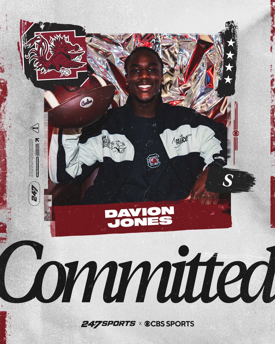247Gamecocks's tweet photo. Top247 safety Davion Jones commits to South Carolina over Auburn, UGA, LSU

#Gamecocks

📲 https://t.co/ISbhlAOAV0 https://t.co/WOCB0ZD2GR