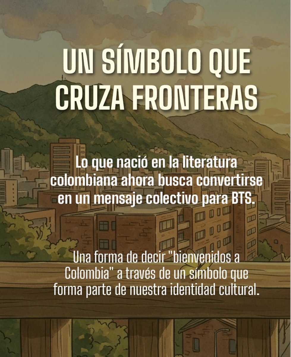 AnaLuciaRengif8's tweet photo. 🦋💛 De Colombia para BTS.

Las mariposas amarillas, uno de los símbolos culturales más representativos de nuestro país, podrían convertirse en parte de un momento muy especial durante los conciertos de BTS en Bogotá los próximos 2 y 3 de octubre.
#BTS_ARİRANG #colombia #army https://t.co/Yy9Ftnqp3Q