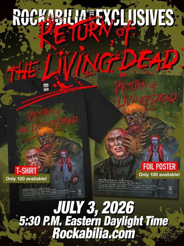 Vincelocke's tweet photo. On sale tomorrow,  July 3, 5:30 EST! My art for an official RETURN OF THE LIVING DEAD t-shirt and poster from @rockabilia limited to 100 each, don't wait! https://t.co/w7cZrWCdnQ
