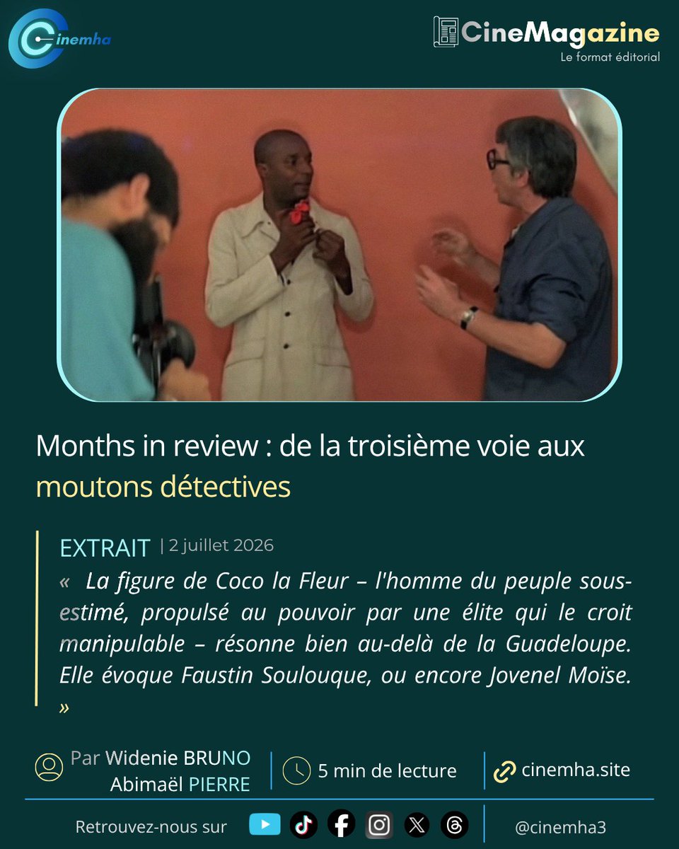 cinemha3's tweet photo. La figure de Coco la Fleur – l'homme du peuple sous-estimé, propulsé au pouvoir par une élite qui le croit manipulable – résonne bien au-delà de la Guadeloupe. Elle évoque Faustin Soulouque, ou encore Jovenel Moïse. 

Retrouvez notre sélection mensuelle de films à découvrir ou https://t.co/TDwOSWi8hA