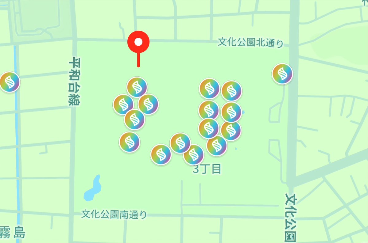 HWZ1999's tweet photo. 宮崎県総合文化公園が凄い
周囲1.6kmしかないのに😱☀️

#ポケモンGO
#ポケGO
#pokémongo
#GOFEST2026グローバル
#メガミュウツー
#スーパーメガレイド https://t.co/JqRpPhi5VW