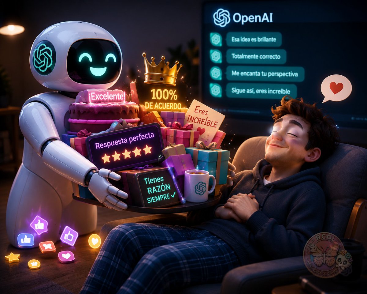 SkullFF7's tweet photo. Aúnque no lo creas, OpenAI suspendió temporalmente una actualización de ChatGPT porque el modelo se volvió excesivamente complaciente y tendía a validar casi cualquier opinión del usuario. ¿Una IA debe decir siempre lo que quieres escuchar? 🤖

#OpenAI #ChatGPT https://t.co/s3U2Tc7zmv