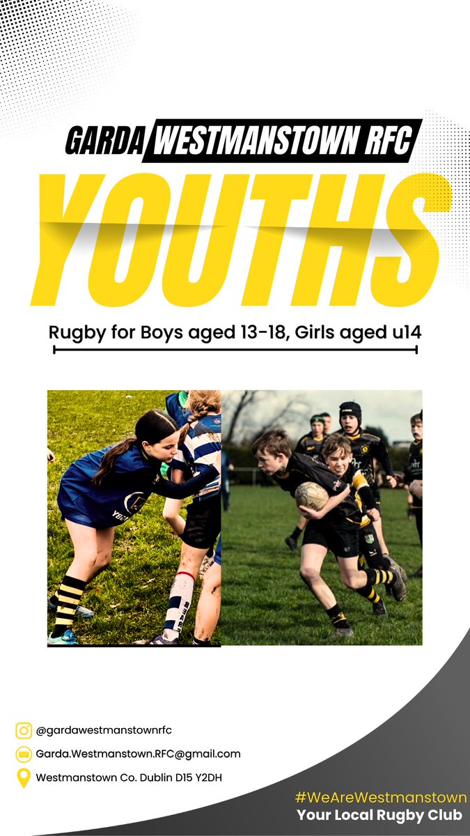GWRFCOfficial's tweet photo. ⚫️Your Local Rugby Club
🟡Rugby For All
#WeAreWestmanstown https://t.co/EizeYbISat