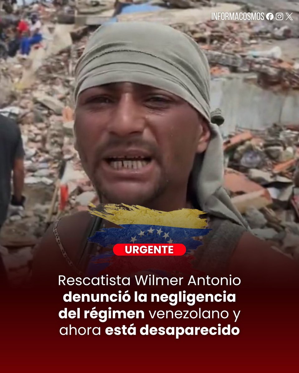InformaCosmos's tweet photo. 🇻🇪 LO ÚLTIMO: Wilmer Antonio Cruz, conocido como "El Topo de La Guaira", denunció públicamente la falta de maquinaria y equipos para continuar las labores de rescate tras los terremotos en Venezuela. Horas después de sus declaraciones, se reportó su desaparición.

El rescatista venezolano participó activamente en la búsqueda de sobrevivientes y en la recuperación de víctimas en La Guaira, una de las zonas más golpeadas por los sismos. En sus denuncias advirtió que muchas vidas podían salvarse con mayor apoyo y mejores recursos.

Familiares y la organización Un Mundo Sin Mordaza informaron que Cruz fue detenido por funcionarios de la Policía Nacional Bolivariana y exigieron información sobre su paradero, responsabilizando al Estado por su integridad.