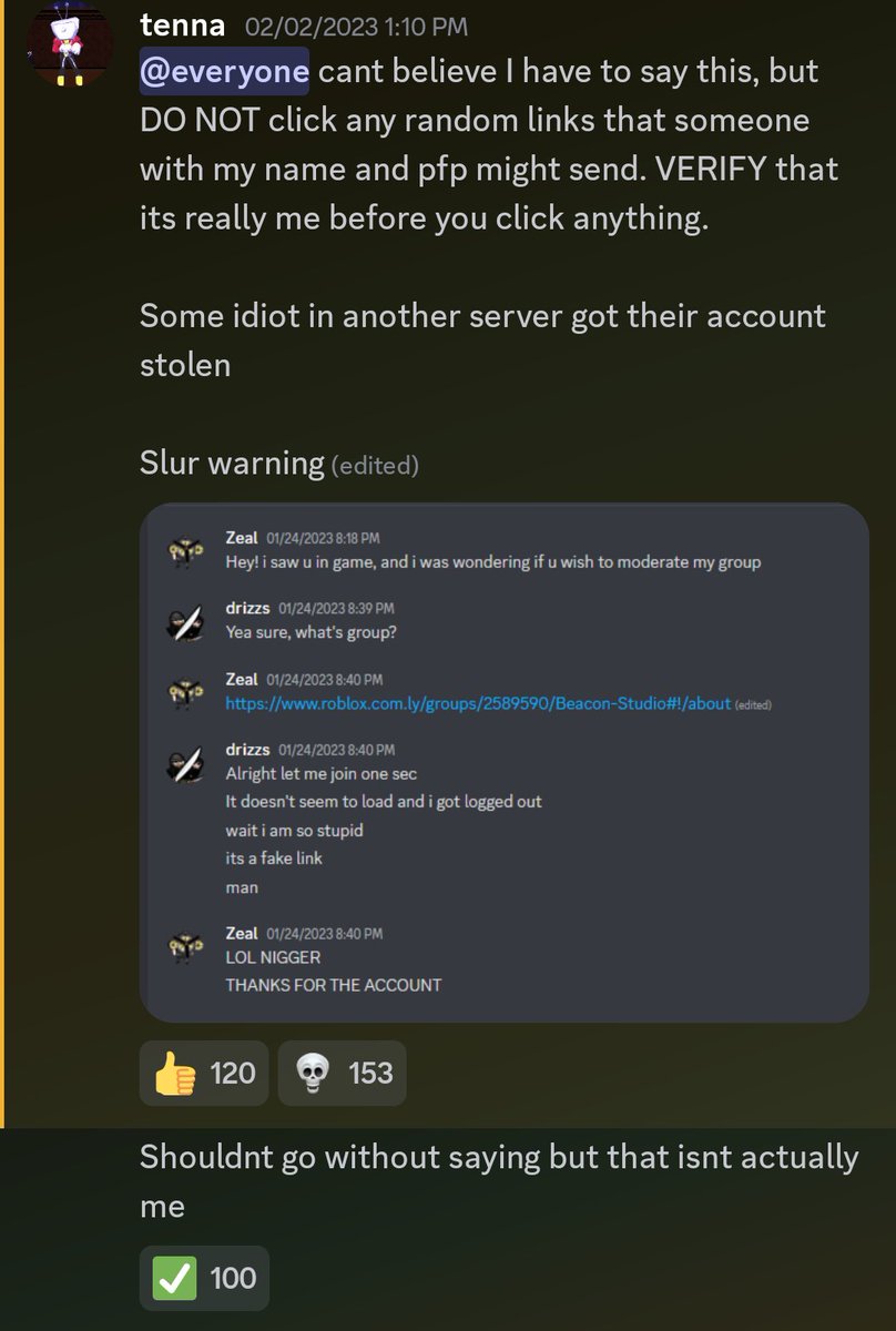 Drunenuke's tweet photo. @booty_lmao @sillydilly19624 He did actually talk Abt this awhile back it was someone impersonating him to try and scam people on Roblox hope that helps :33 https://t.co/U6Z6SIiZzA