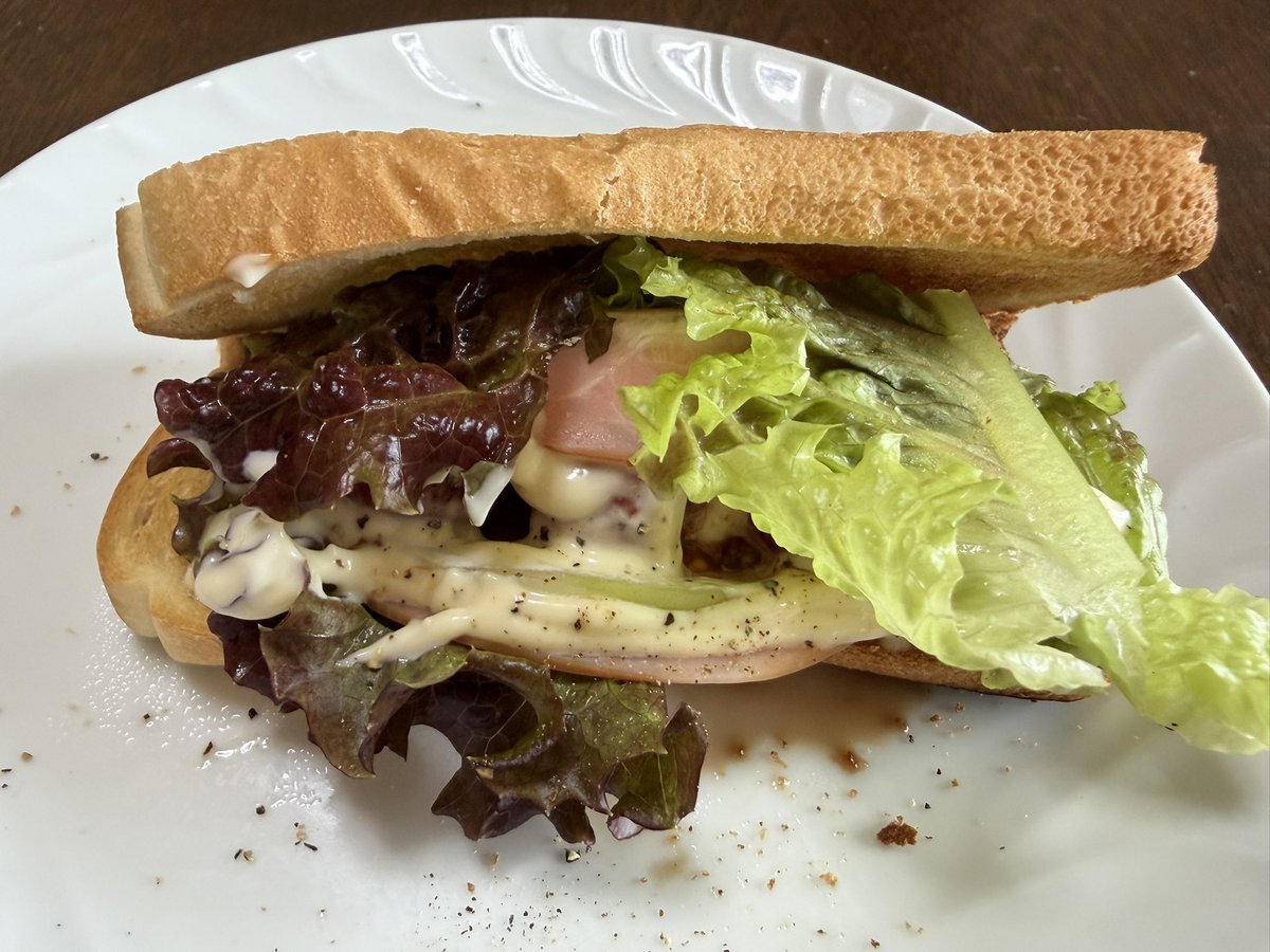 taizoosusume's tweet photo. 朝ごはん ロースハムトマトサニーレタスタマネギトースト バルサミコマヨネーズ粒黒胡椒 #おうちごはん #今日のごはん #簡単ごはん #節約ごはん #HomeCooking #EasyRecipe #JapaneseHomeCooking #Japanesefood #ToastArt #ComfortFood #朝ごはん #折りたたみトースト https://t.co/GHrAU8RLoQ