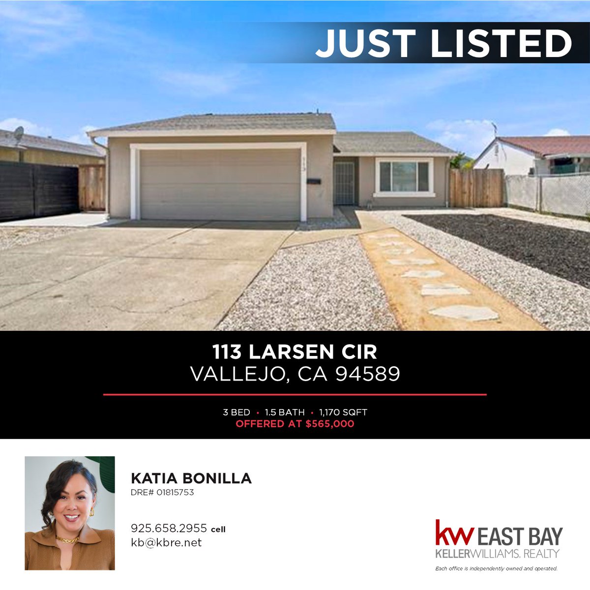 kweastbay's tweet photo. 113 Larsen Cir, Vallejo, CA 94589- Just Listed by Katia Bonilla!

#kellerwilliams #bayarearealestate #bayarearealtor https://t.co/ap42sVRQW1