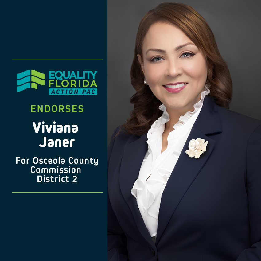 eqfl_actionPAC's tweet photo. EQFL Action PAC endorses Viviana Janer for Osceola Commission D2!       
  
Paid Political Advertisement paid for by Equality Florida Action PAC, 5257 Amberly Dr., Ste. 382, Tampa, FL 33647, independently of any candidate. This advertisement was not approved by any candidate. https://t.co/7IxaQyr2jS
