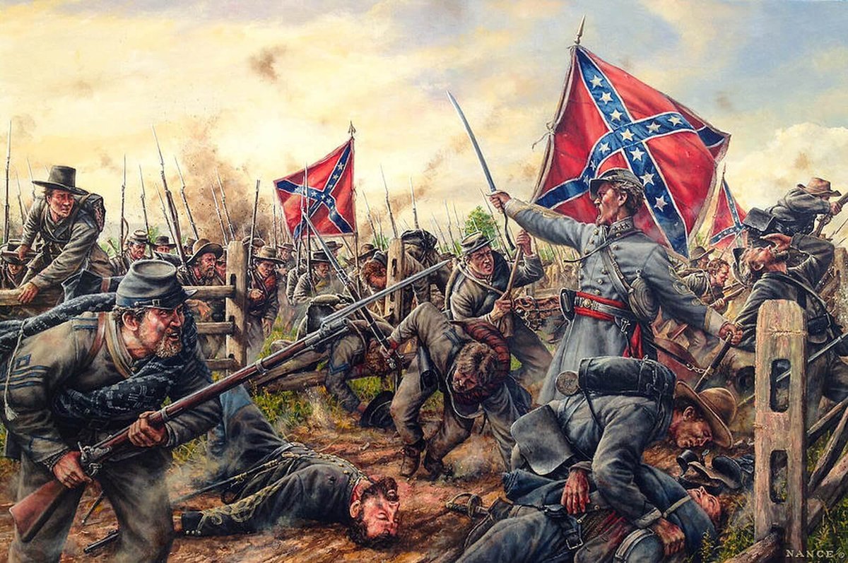 2ndMississippi's tweet photo. Gettysburg — Day 3 — "Pickett's" Charge

Trapped at the Fences: The Emmitsburg Road and the Death of Pettigrew's Charge

They were ordinary fences. Post-and-rail, stout-built the way Adams County farmers built things, the kind a barefoot boy could swing over in two seconds flat without spilling the berries in his hat. On the afternoon of July 3, 1863, they became instruments of slaughter on a scale no farmer who split those rails could have conceived.

The charge that broke against them bears the wrong name — or at least an incomplete one. Say "Pickett's Charge" and the mind summons Virginians: Armistead with his black hat riding the point of his sword, Garnett going in sick and shivering on a horse he had no business riding, Kemper toppling with a ball in his groin at the moment of near-triumph. All true. All deserved. But Pickett's brigades made up barely half the assaulting column. 

On their left, stepping off from Seminary Ridge into the same long mile of open ground, came Heth's division under Johnston Pettigrew — Heth himself laid up with a cracked skull from the first day's fight — and behind Pettigrew came two brigades of Pender's division under old Isaac Trimble, who at sixty-one had begged for a command and was about to pay for the privilege with a leg. These men marched into their own particular apocalypse that afternoon, and the ground itself had prepared it for them in advance.

Look at the map — Hal Jespersen's rendering will do fine — and trace the Emmitsburg Road where it crosses the field of the charge, there at the tips of the red arrows. Notice what it refuses to do. It does not run parallel to the Union line waiting on Cemetery Ridge. It slants away, cutting the field at an angle, and that angle wrote a cruel arithmetic into the assault before the first man stepped off. The farther left a soldier stood in the Confederate line, the longer he would remain under fire — and, crueler still, the closer the road itself lay to the Union muskets when at last he reached it. A man in Pickett's ranks crossed the road with the worst still ahead of him. A man on Pettigrew's left crossed it nearly under the muzzles.

And the road did not merely lie there. It was bordered on both sides by those post-and-rail fences — too stout to knock flat, too well-set to push through, and standing too close under the Federal guns for Confederate pioneers to have torn them down beforehand. So they stood, waiting, while a mile away the men who would die on them dressed their lines in the shade of the trees.

Consider what crossing them required, and let the clock slow down the way it slowed for the men who lived it. You have already survived the artillery and the first long reach of the rifled muskets. You come up out of the smoke to the first fence and you climb it — and for those two or three seconds atop the rails you are the tallest thing on the field, silhouetted against the sky for every Federal rifleman on the ridge. Then you drop down into the roadbed, which is slightly sunken, and the sinking of it whispers a lie: shelter. Men are piling in around you — winded, bleeding, some carrying wounds they have not yet noticed. Behind the stone wall up the slope, the Federals watch the gray line bunch and stack up in that road, and they pour their fire into the packed mass with the deliberation of men shooting into a pen.

Now comes the choice that would haunt the survivors for the rest of their long or short lives. Stay in the road — in this trap dressed up as a refuge — and try to reform ranks while the Minié balls whine overhead and thud into the crowd? Or climb the second fence, silhouette yourself once more, and go on into the storm beyond? There was no good answer, and the farther left you were, the worse both answers got. Joe Davis's Mississippians knew it as well as any men on that field — the 2nd Mississippi among them, or what remained of it, a regiment already bled white in the railroad cut two days before and now asked to cross a road where the Union rifles stood nearest of all.

The survivors' accounts do not flinch, and neither should we. Men piled up at those fences, the dead and wounded forming barricades of flesh along the rails. Some climbed over their own fallen comrades, using them — there is no gentler way to say it — as stepping stones. Others lay flat in the roadbed, paralyzed between the two impossibilities, while the plunging fire found them where they lay.

Dan Nance's painting Charge of the Tarheels catches the nightmare as well as canvas can — North Carolinians of what I take to be Marshall's brigade of Pettigrew's division, Colonel James K. Marshall commanding, breaking apart against those rails. Look at it and you understand what the word obstacle meant that afternoon: not a delay but a dissolution, formation and order and momentum all coming apart at once against a farmer's fence.

The second map tells the rest in the cold language of cartography — the farthest advance of each Confederate unit, marked and measured. Follow the line from right to left and watch the marks fall away. Pickett's men, for all their agony, got past the road in numbers. On the left, few did. Those who pressed beyond it were mostly killed, wounded, or captured within minutes. Many who stayed in the road fared no better. The road took them either way.

When you sit with the survivors' words long enough, one truth rises out of them and will not be argued down: these men did all that mortal flesh could do. They advanced into a geometry that grew deadlier with every leftward step, met an obstacle that turned courage itself into a liability, and went on anyway — over the first fence, into the road, and for the bravest of them over the second fence into the fire beyond. The Emmitsburg Road did not merely channel Pettigrew's charge. It condemned it.

The fences are rebuilt now, of course. Boys climb them.

***

Maps by Hal Jespersen, https://t.co/xuUTgoBtxM

Graphics: (the previously posted maps deserve repeating here, to illustrate the path of the Emmitsburg Road and how it slants away from the Confederate left to right.) 1) Initial positions and lines of advance; 2) Detail showing the "High Water Mark" positions; 3) "Charge of the Tarheels" by Dan Nance - North Carolinians of Marshall's Brigade, Pettigrew's Division, as they struggle to cross the post-and-rail fences along the Emmitsburg Road during Pickett's Charge