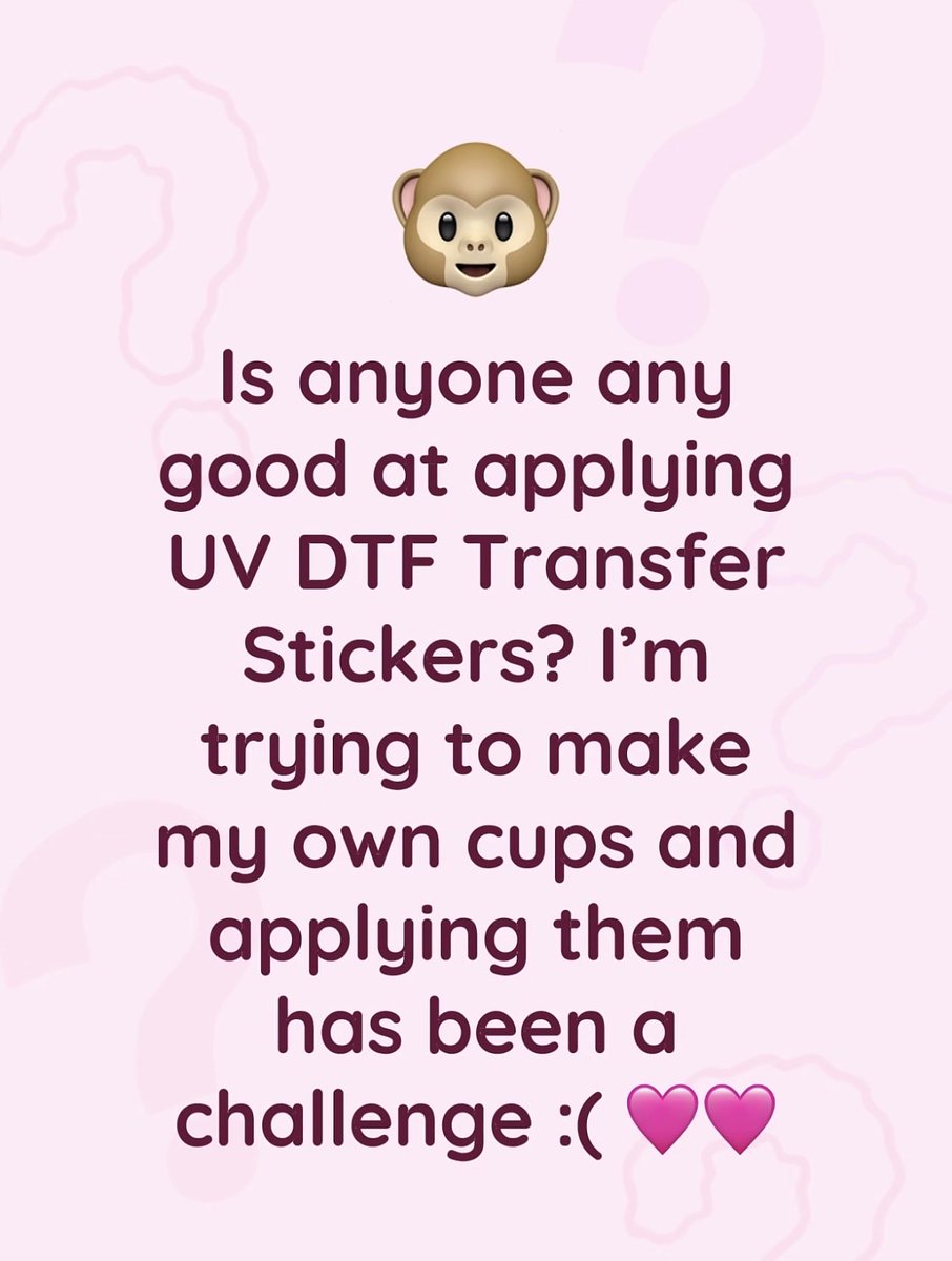 SCOOPSTHATSCUTE's tweet photo. Need some advice! 😭

Is anyone here good with UV DTF transfer stickers? I’m trying to make my own cups but the transfers keep lifting instead of sticking. 😅

Any tips would be massively appreciated! 💖 https://t.co/o6MZwQbfrj