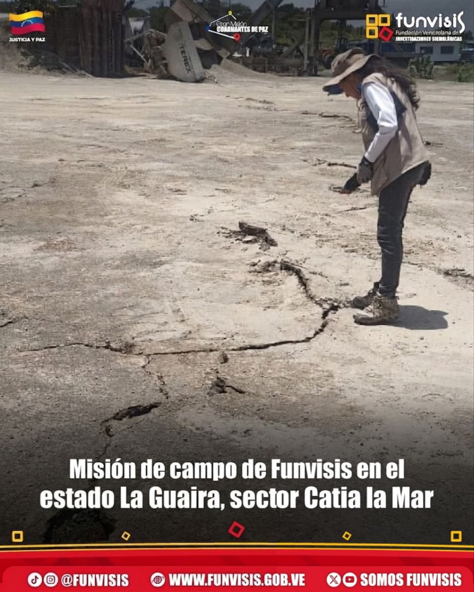 SomosFunvisis's tweet photo. Equipo de investigadores de @SomosFunvisis, en conjunto con la Escuela de Geología de la (UCV), siguen desplegados en misiones de campo en Catia La Mar, estado La Guaira, con el objetivo de identificar las deformaciones en superficie generadas por el sismo del #24Jun de 2026. https://t.co/OeDID7DOgf