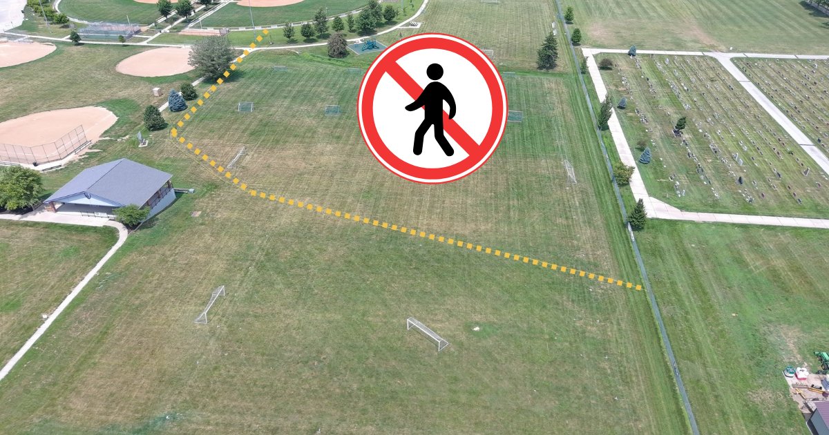 CityofBlair's tweet photo. 🚁 The @BlairPolice  Drone Team captured an aerial view of Saturday's Firework Show site! The caution tape and stakes can be difficult to see from above, but they're there for your safety. Please do not cross the marked off-limits area. Let's have a safe &amp; fun 4th! 🇺🇸 https://t.co/0mvg8GCtmp