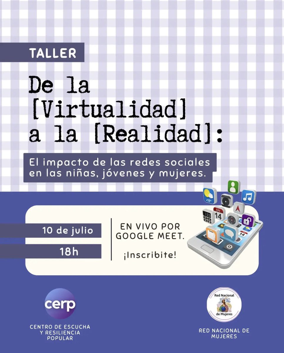 GrupoDeTrabajo5's tweet photo. #Agendando #TeInvitamos Al #Taller “De La {Realidad} A La {Virtualidad}” El Impacto De Las Redes Sociales en las niñas, adolescentes y mujeres. #10DeJulio 18hs
En vivo por Google Meet
#Registrate Aqui 👉 https://t.co/u5dKSyQ1OO
Info aquí 👉 https://t.co/HFF1KvPm3P
#TeEsperamos https://t.co/7GtyiLz9uB