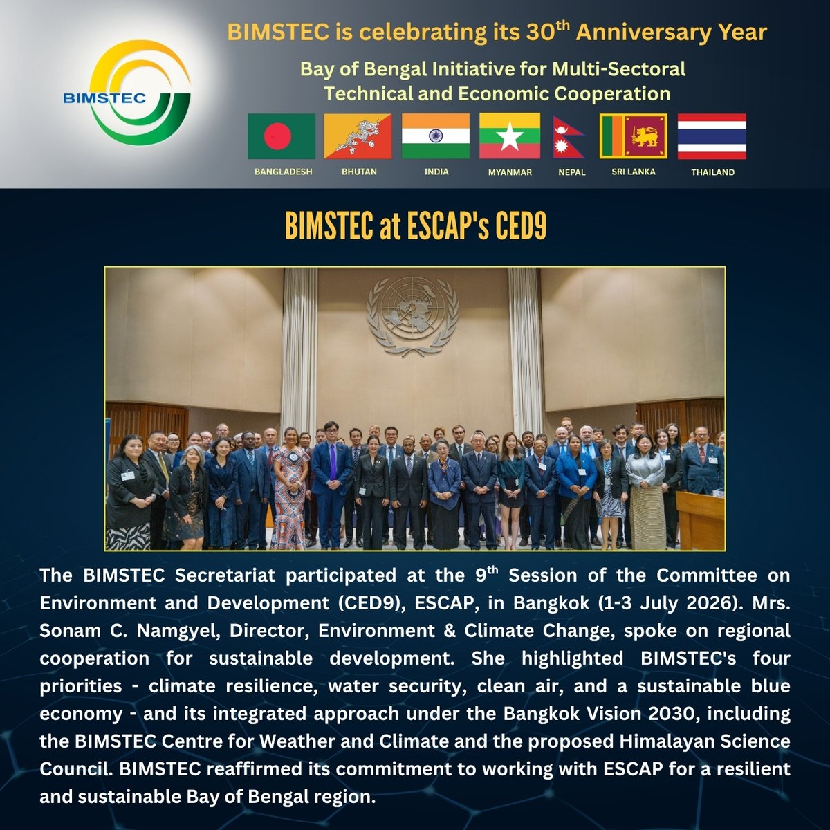 BimstecInDhaka's tweet photo. BIMSTEC at ESCAP's CED9
#EnvCom9 @UNESCAP  
#BIMSTEC #ESCAP #RegionalCooperation 
#BangkokVision2030 #CED9 #SDGs. #ClimateAction
#ClimateResilience @BDMOFA
@MFABhutan @MEAIndia
@MOFA_Myanmar @MofaNepal
@MFA_SriLanka @MFAThai
@IndraManiPR https://t.co/clGJbuZZ3e