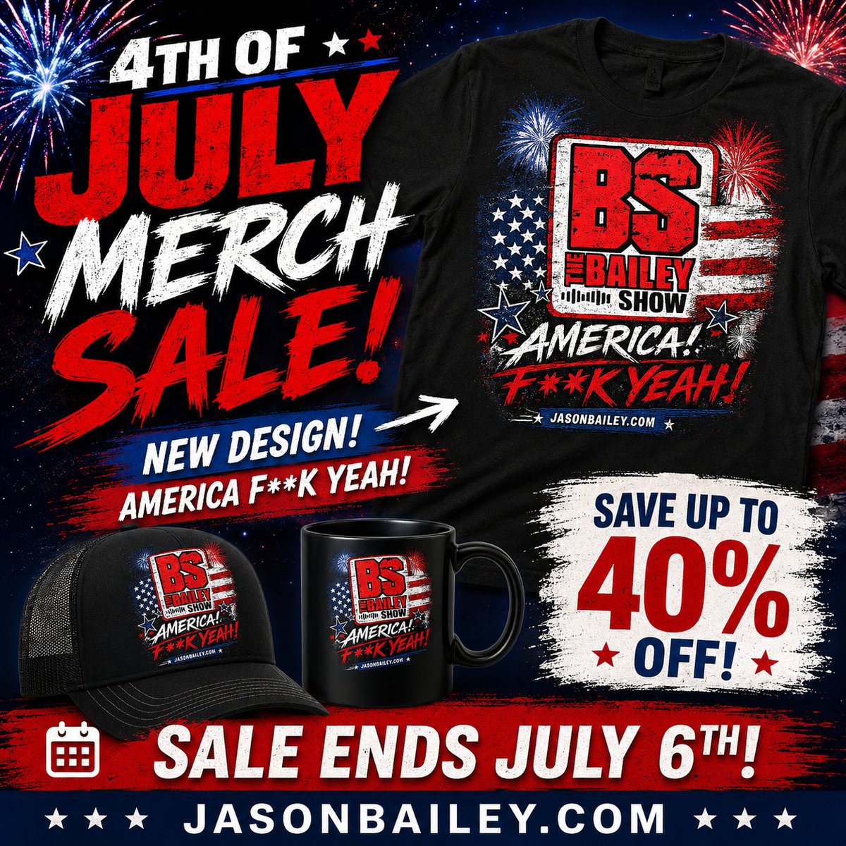 ListenToTHEBS's tweet photo. 🇺🇸 AMERICA F**K YEAH SALE!
💥 NEW BS PODCAST DESIGN TO CELEBRATE 250 YEARS OF AWESOME!
💥 UP TO 40% OFF - TEES, HOODIES, HATS, CELL CASES, EVEN F'N SOCKS!
💥 SALE ENDS JULY 6TH SO GET YO SH** NOW!
👉 https://t.co/ErKi13V7qK
#TheBSPodcast #Merch #Sale #USA #AmericaFYeah https://t.co/ldt9YciHhD