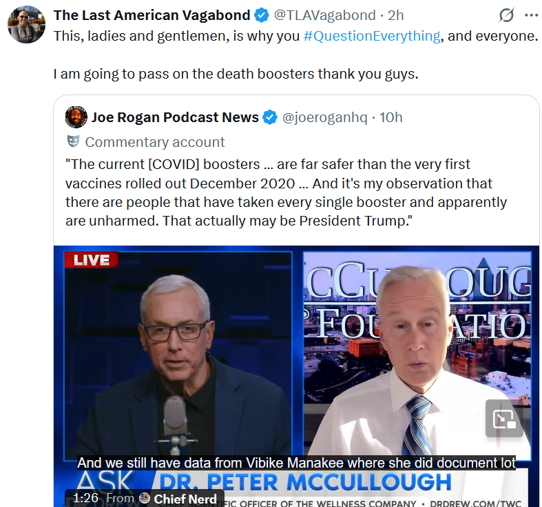 FringeViews's tweet photo. TLAV promoting
Rogan promoting
Dr. Drew promoting
Peter McCullough https://t.co/NhPDzbO647