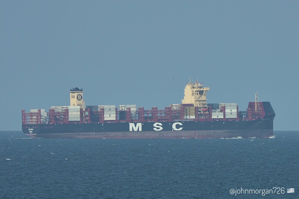 johnmorgan726's tweet photo. The MSC NIGERIA, IMO:9974541 en route to Jacksonville, Florida USA, flying the flag of Liberia 🇱🇷. #ShipsInPics #ContainerShip #MSCNigeria https://t.co/T1DlIjqwAn