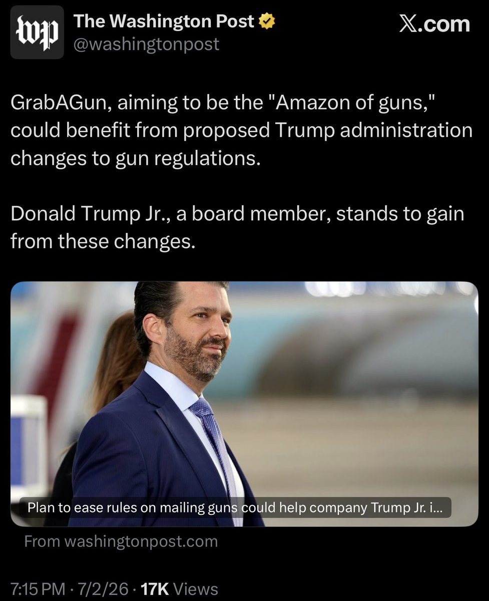 RonFilipkowski's tweet photo. I don’t think Junior would try to profit off the presidency after spending so many years attacking Hunter Biden. I’m sure he’s aware that wouldn’t be ethical and would not engage in conduct that suggested even a hint of impropriety because he’s a Christian man. https://t.co/IOJe81ELwp
