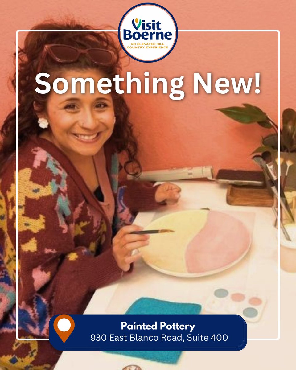 VisitBoerne's tweet photo. 🎨 Something New! Meet Painted Pottery Boerne, a hands-on pottery painting studio where you can create your own colorful masterpiece. 
📍 930 E. Blanco Rd., Suite 400
🕒 Open Thurs.–Sat. 10AM-5PM; Sunday 11AM-3PM
🔗 https://t.co/GVMfvuXxUr https://t.co/q2siHmMFiu