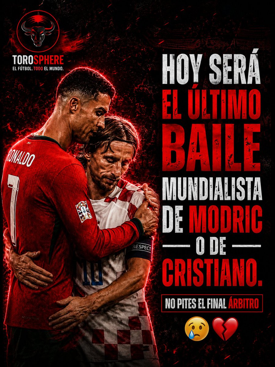 Iedlt23's tweet photo. 💔 Hoy podría ser el último Mundial de Cristiano Ronaldo o Luka Modrić.
Dos leyendas. Una despedida cada vez más cerca.
🏆 ¿Quién merece seguir soñando? #CristianoRonaldo #Modric #ToroSphere https://t.co/fCFc5ZZbRa