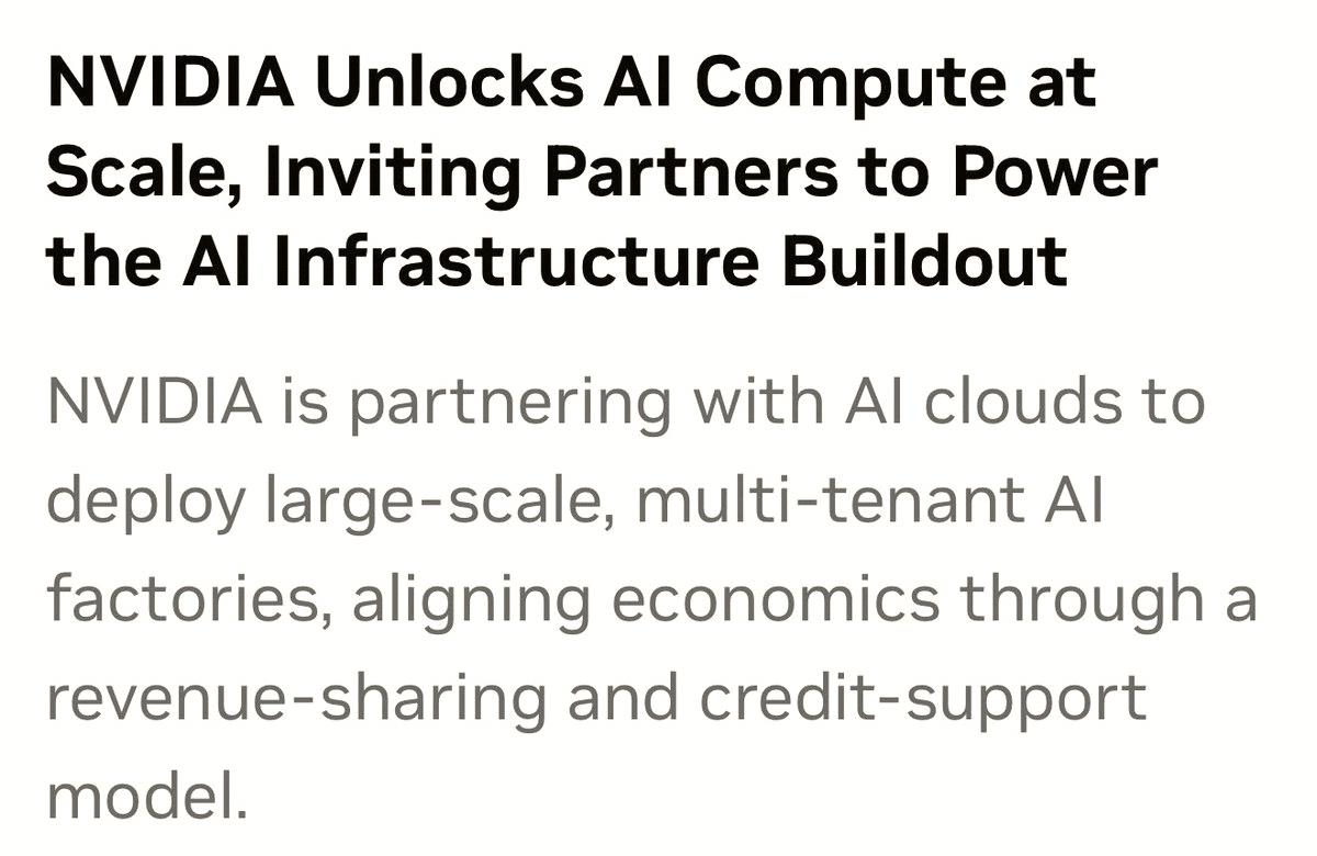 GGrisso3's tweet photo. Woah. Nvidia $NVDA just launched a whole new business line.

Turns out the reason neoclouds like $CRWV $NBIS $IREN $APLD $SPCX are landing billion-dollar hyperscaler deals? Jensen says compute demand is growing beyond anything we can imagine. Companies are scrambling to secure https://t.co/UDER24Zmls