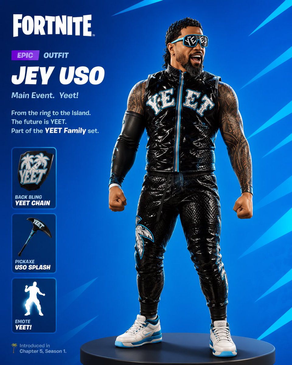 CjRMoose's tweet photo. @FortniteFNLK Jay uso with the  4 letters on word hu hU YEET  and the the walk out music  aswell https://t.co/72Afiej27e