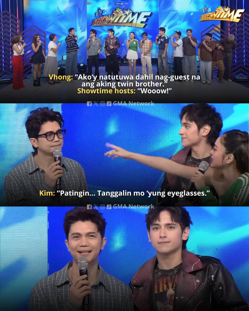 gmanetwork's tweet photo. Wow, kambal yarn? 😂 

Watch #ItsShowtime every 12:00 p.m. from Monday to Saturday on GMA.

For more #ItsShowtime content, visit: https://t.co/pNccllRyFz

#HeathJornales #VhongNavarro https://t.co/lJO9v71sap