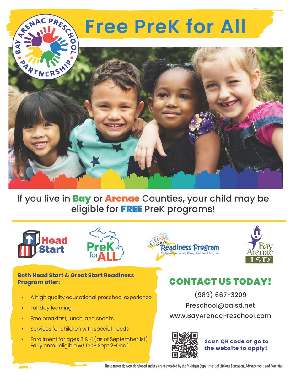 BAISD's tweet photo. Did you know that all of our local school districts in Bay and Arenac counties, along with many community-based organizations, offer Pre-K for All for 4-year-olds?

https://t.co/58c9BTECr3 https://t.co/FbyhYXfTve