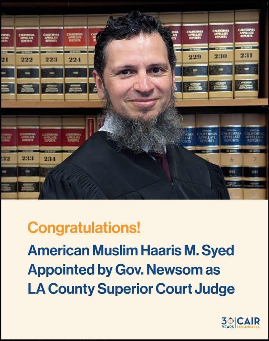 XtexasgirlX's tweet photo. SHARIA ACCOMMODATION REWARDED WITH A JUDGESHIP

Gavin Newsom just appointed Haaris Syed to the Los Angeles County Superior Court.

Syed had sued the county because its standard retirement plan used interest-bearing investments.

Those investments conflict with Sharia finance principles that ban riba or interest.

He demanded special religious accommodations and the county eventually added Sharia-compliant options to the plans.

CAIR-LA publicly celebrated both his earlier commissioner appointment and this elevation to judge.

They called him an American Muslim attorney with integrity.

This is the shift playing out in real time.

Public employers change their own rules to fit one religious framework after a lawsuit.

Then the person who forced that change gets handed a robe and the power to decide cases for everyone else.

Traditional standards apply across the board for most people.

Special carve-outs and official praise go to those who litigate to import their own system.

We are seeing more and more of this shift and it's time to put a stop to it.

Where exactly does accommodation end and the rewriting of neutral rules begin?