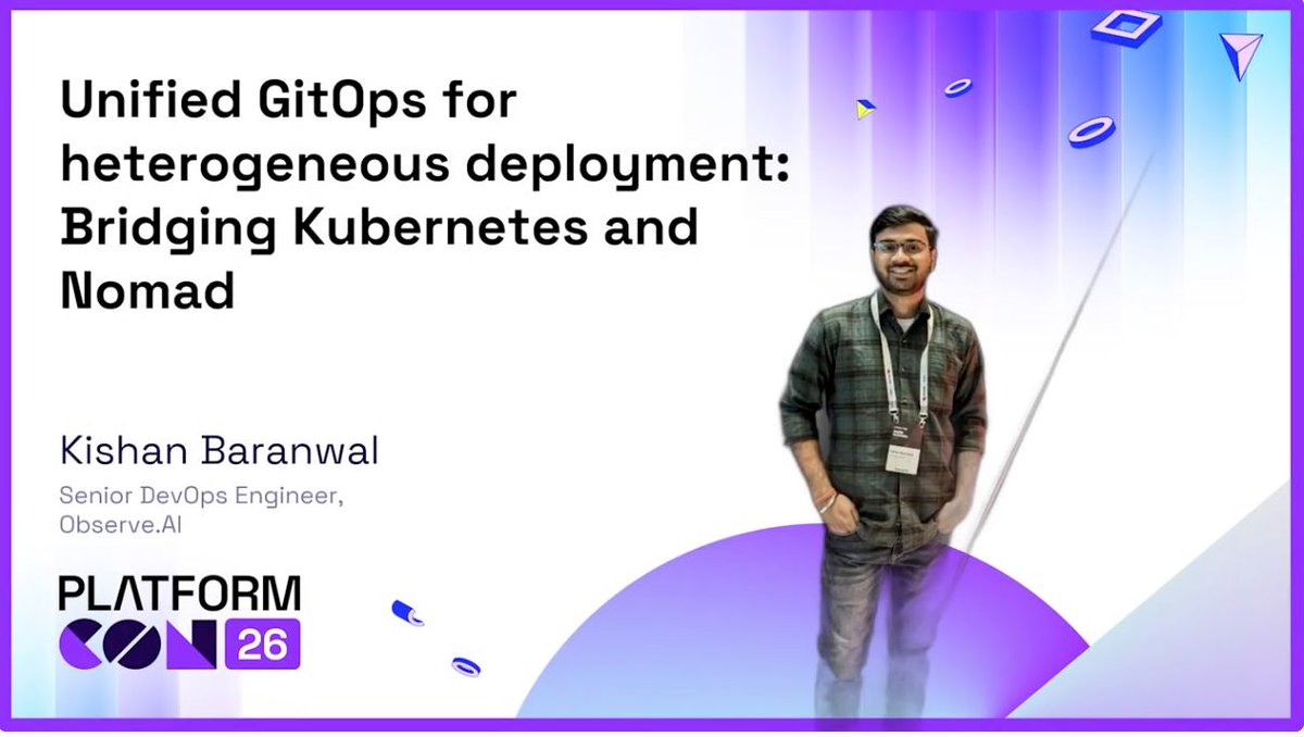 observeAI's tweet photo. 🎤 Big news: 2 https://t.co/2zy1bFe70q talks accepted at #PlatformCon2026

🔸 AWS Cost Mastery: proactive cost governance at scale
🔸 Unified GitOps: bridging Kubernetes + Nomad w/ Pulumi &amp; Argo CD

Platform discipline scales AI products. Congrats Kishan &amp; team 🌍⚙️ https://t.co/J3jXbl1Bir