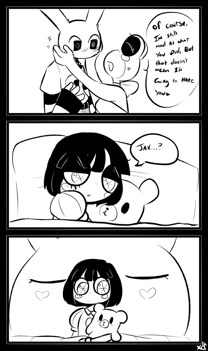 XObunny04's tweet photo. Double AU

Drama with Pomni's heart....
Also can you tell I love drawing Ribbit?

I am so sorry, don't kill me🥲
Make sure to click the image to see the whole comic!!

21/?? https://t.co/yZh61k4VD3