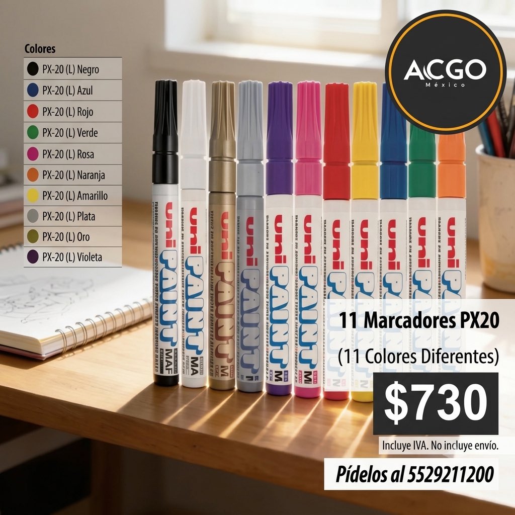 ACGO_Mexico's tweet photo. Marcadores Uni Paint PX20. Adquiérelos en el 5529211200 https://t.co/51HNN79oX6