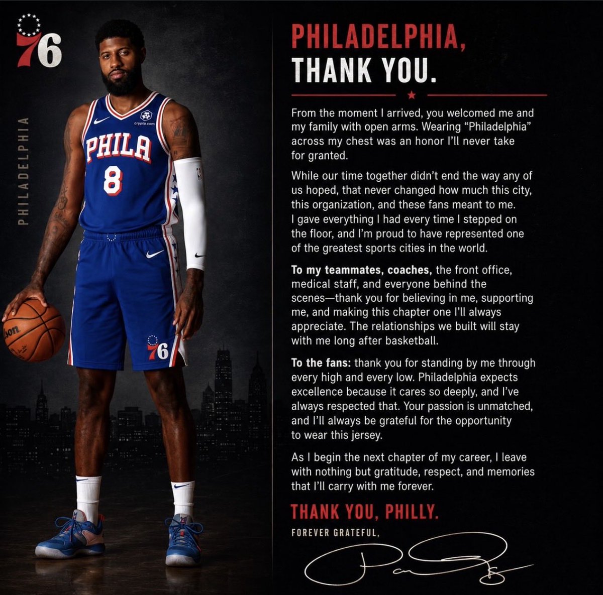 BazHoopz's tweet photo. Paul George shows love to Philly via instagram ❤️💙 https://t.co/XeTDbDadox