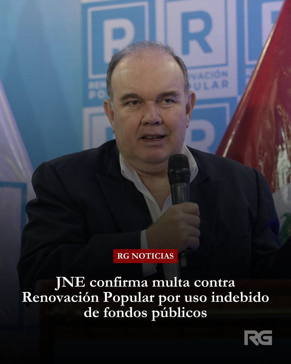 Aderly's tweet photo. #ATENCIÓN | El Jurado Nacional de Elecciones confirmó la multa de S/173.875 impuesta a Renovación Popular por el uso indebido del financiamiento público directo. La sanción responde al uso de recursos estatales para gastos no permitidos por ley, entre ellos el pago de deudas de años anteriores, intereses, moras y la compra de golosinas. Además, el partido perderá el 10% de su asignación semestral por financiamiento público.