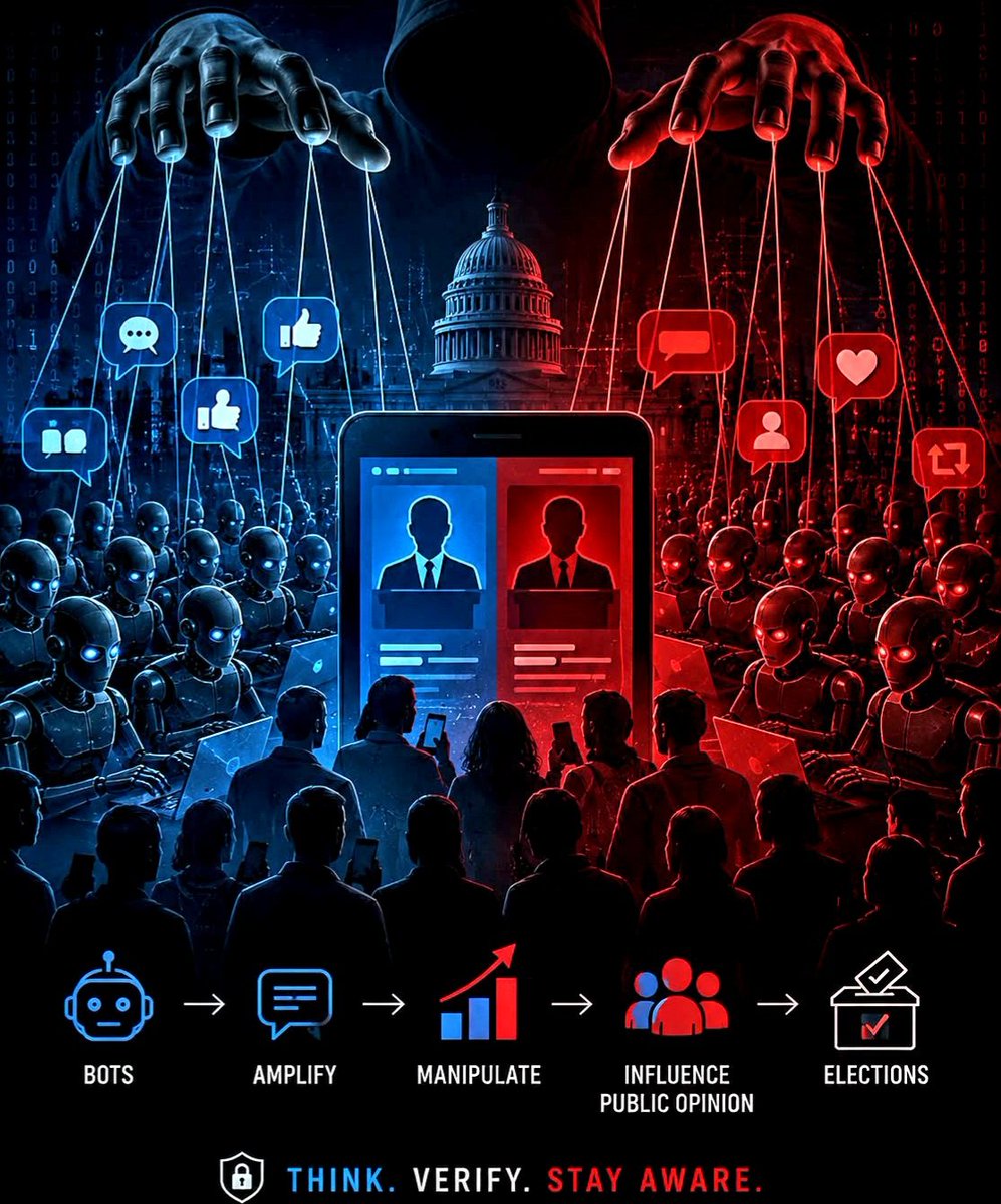 NamiFarhat's tweet photo. Can Bots Influence Elections and Public Opinion?

Bots can flood social media with thousands of posts, comments, and shares in a short time. This can make a political candidate, movement, or idea appear far more popular than it really is. https://t.co/Dq1BEluVVO