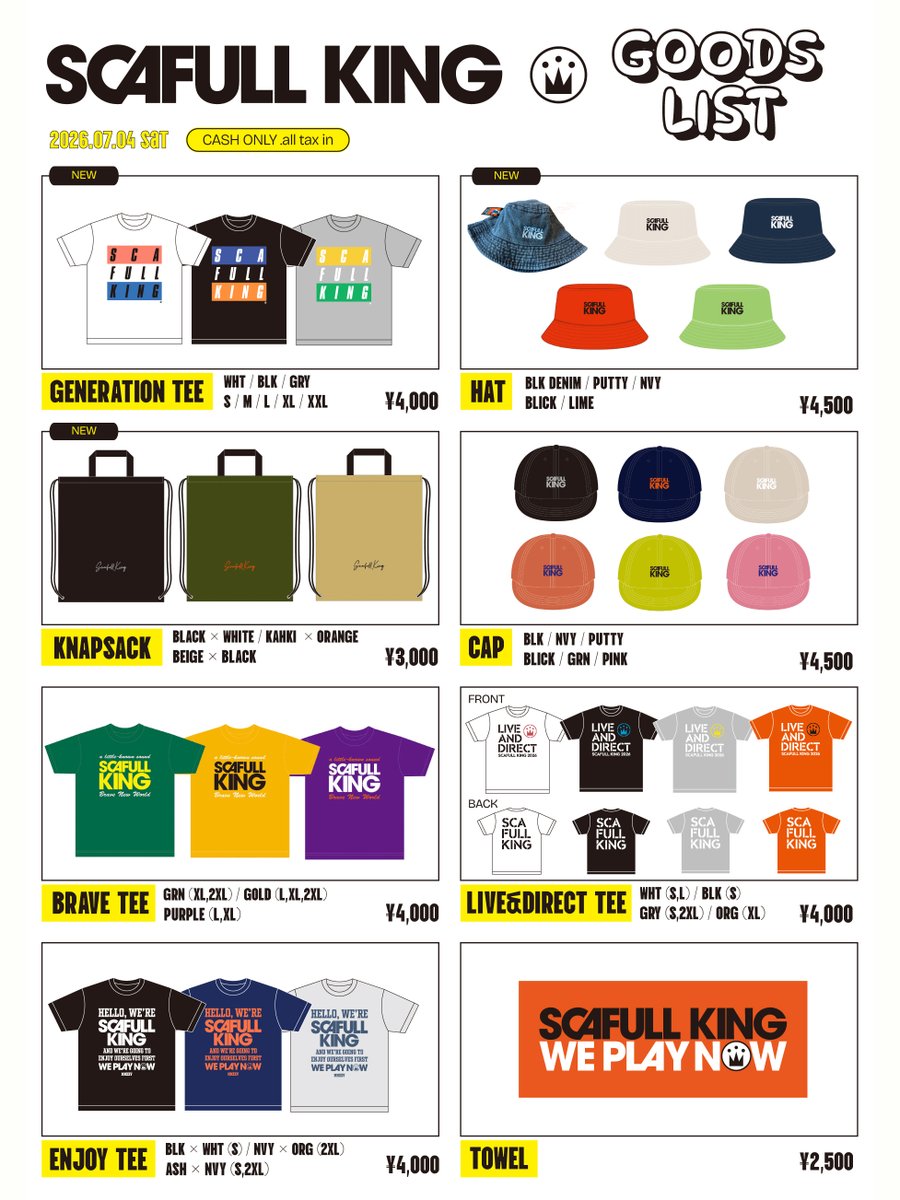 SCAFULLstaff's tweet photo. 明日！
7/4(土) 渋谷 Spotify O-EASTで開催の
[Never Ending Homies]で販売する新グッズ発表です！

先行販売は、
15:30-16:30で行います。
※現金決済のみです。 https://t.co/pNkaelPITC