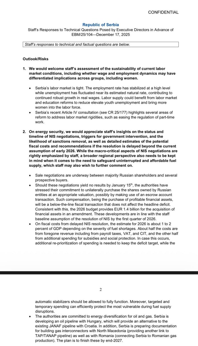 RomulJazz's tweet photo. The same IMF file shows detailed discussions over Serbia’s strategy regarding NIS a.d. Novi Sad, sanctions risks, energy security and a possible €1.4B state acquisition plan.
#OSINT #IMF #EnergySecurity #Sanctions #Serbia #Finance #InternationalRelations #PolicyAnalysis https://t.co/iSw7YnEezk