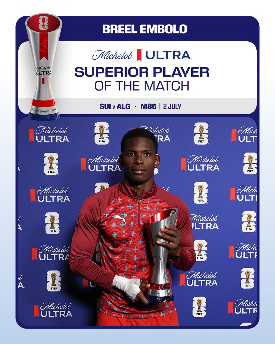 FIFAWorldCup's tweet photo. Your @MichelobUltra Superior Player of the Match is Breel Embolo. ⚽

 #FIFAWorldCup #SuperiorPOTM https://t.co/zfZeSOt3xn