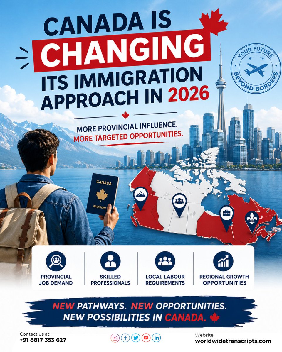 Wwtranscripts's tweet photo. Did you know? Canada’s immigration approach is becoming more region-focused in 2026.
More provincial influence. More targeted opportunities.
Your skills can open doors, but your documents help you walk through them. https://t.co/B7ao9XUfmT